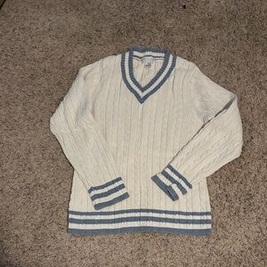 Christopher & Banks Cream and Blue V-Neck Sweater